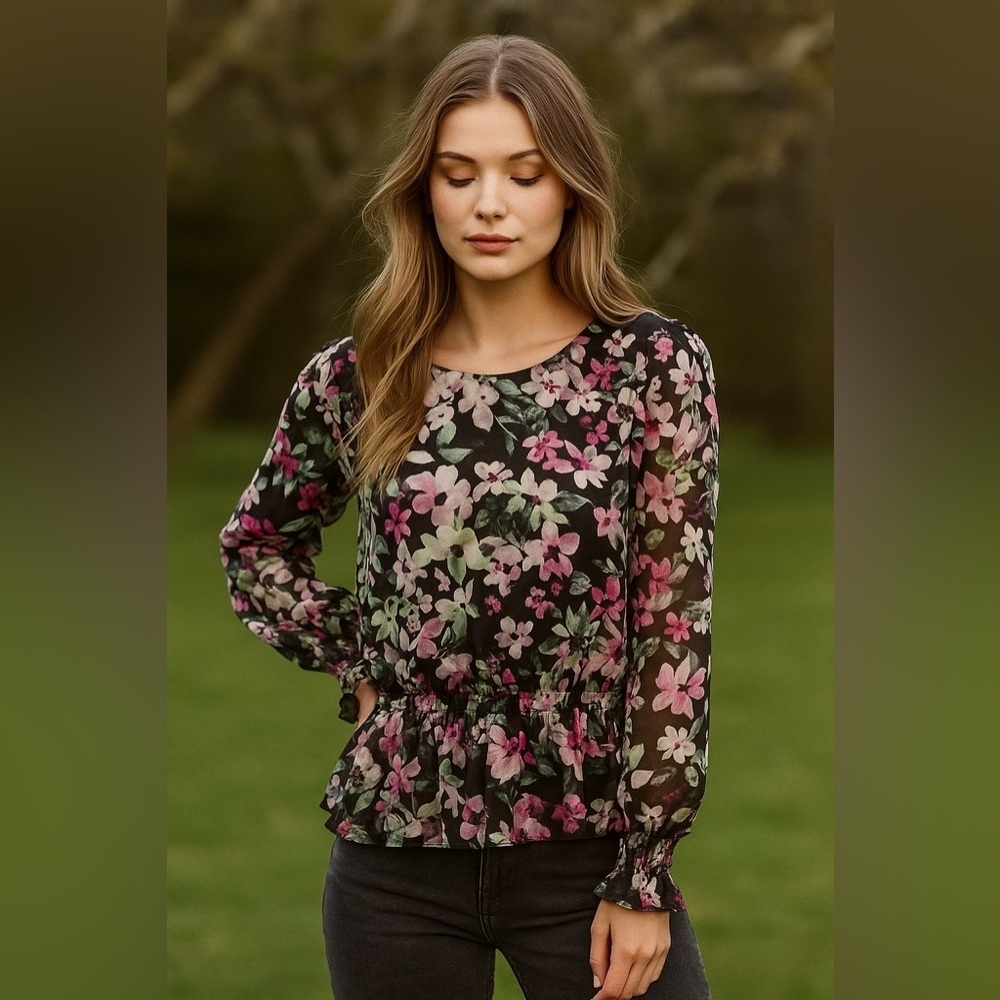 Bar III Black and Green Ruffled Blouse 🪷🖤 - Picture 11 of 12
